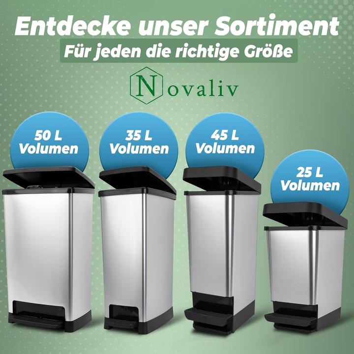 Produktbild Novaliv 3x Grosser Mülleimer mit Deckel - 35L Tretmülleimer mit Soft-Close-System - Stabiler Abfallei (35 l)