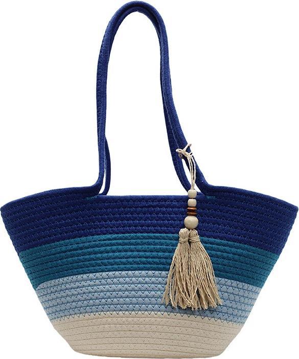 Actual product image Only-Bags.Store Baumwollseil gewebtes Design Umhängetaschen gestreift grosse Kapazität Sommer Strand Shopper mit