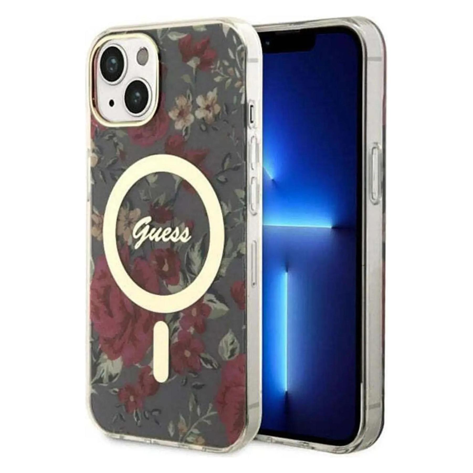 Guess GUHMP14SHCFWSA IPhone 14 6.1" Zielony/khaki Hardcase Flower MagSafe (Apple IPhone 14), Smartphone Hülle, Grün