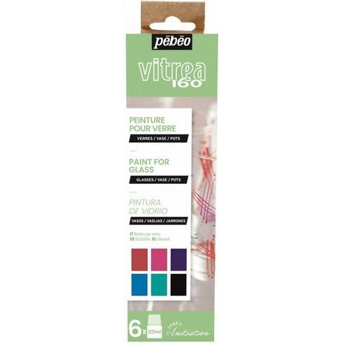 Pebeo, Künstlerfarbe + Bastelfarbe, Erste Schritteset V160 Coul 2 6X (Vitrea 160, 20 ml)