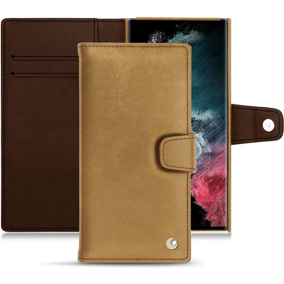 Noreve Lederschutzhülle Wallet (Samsung Galaxy S22 Ultra), Smartphone Hülle, Braun