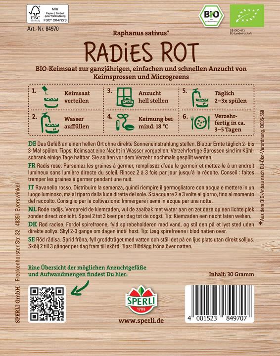 Produktbild Sperli BIO Keimsprossen-Saat Radies