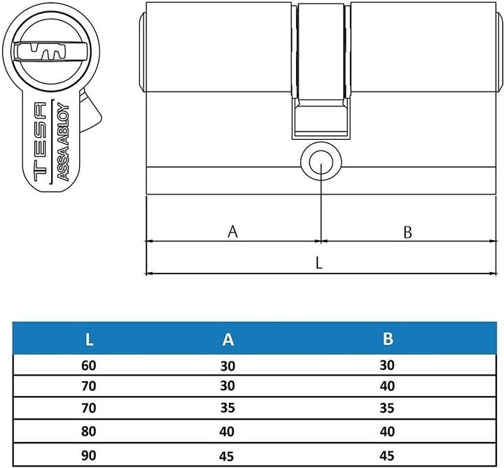 Image du produit Tesa Assa Abloy TESA TX80 SE5 E12 2030 cilinder, 40 x 40, nikkel