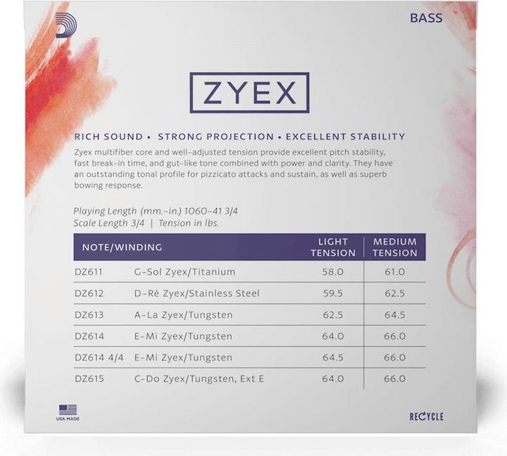 Image du produit D'Addario Zyex DZ610 3/4M (4 x, Contrebasse)