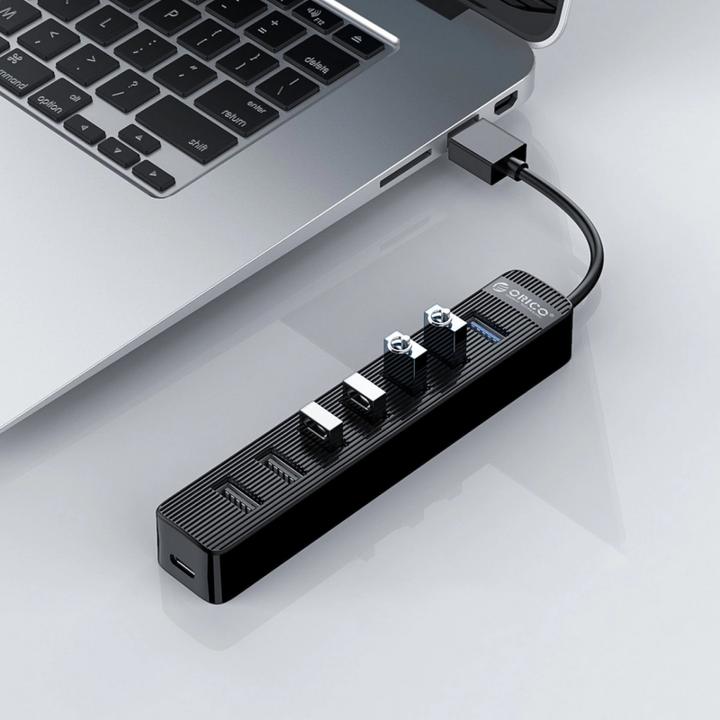Actual product image Orico Converter TWU32-4A USB-A 3.1 hub / 1x USB-A 3.1 + 3x USB-A 2.0 + USB-C 5V/3A - black (USB-A, 4 ports)