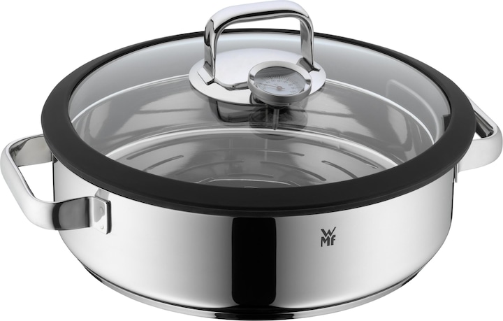 Produktbild WMF Kochtopf Dampfgarer rund 28cm Glasdeckel Silikonrand Vitalis Edelstahl (EU-Stecker)