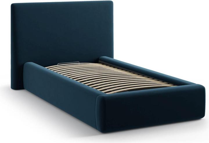 Actual product image Micadoni Velvet Storage Bed With Headboard, "Amy", Navy Blue, 220x130x95 Made in Europe (90 x 200 cm)