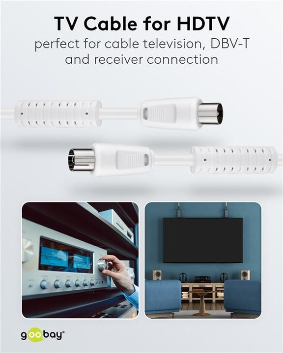 Image du produit Goobay câble de raccordement d'antenne, 100% blindé, ferrite, blanc, 10 m (80 dB, Câble d'antenne)