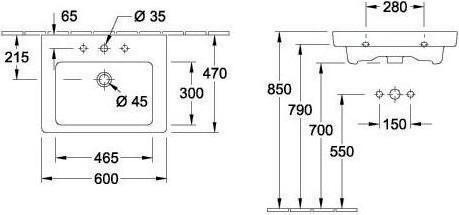 Produktbild Villeroy & Boch V&B Waschtisch SUBWAY 2.0 600x470mm, mit ÜL we C+ (470 mm, 600 mm)