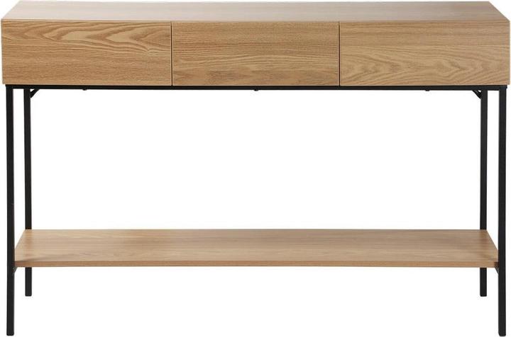 Image du produit CaliCosy Console 3 tiroirs avec 1 tablette inférieure décor bois et métal noir L120 cm - TESSA (120 x 35 x 80.50 cm)