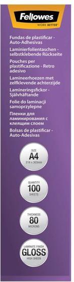 Produktbild Fellowes A4, 80 Mikron, selbsklebend (A4, 100 Stück, 80 µm)