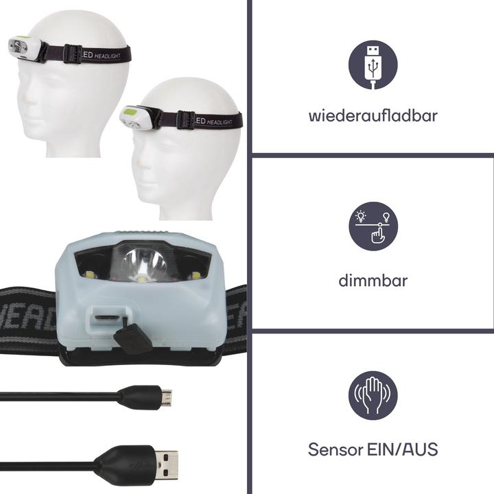 Actual product image Perel Rechargeable LED Headlight With On/Off Sensor (160 lm)