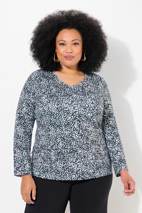 Produktbild Ulla Popken Longshirt, gemustert, A-Linie, V-Ausschnitt, Langarm (50, 52)