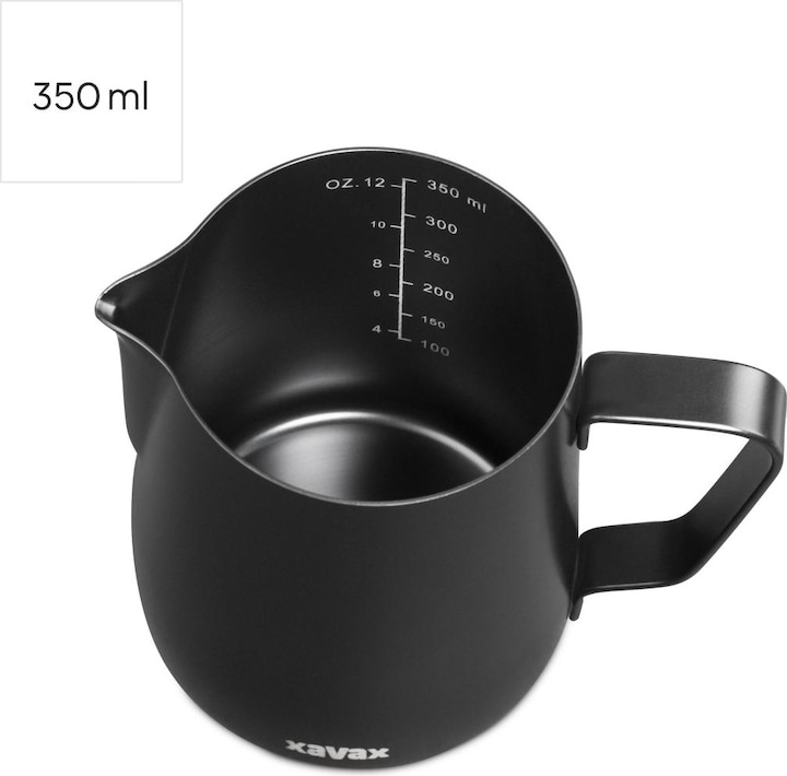 Image du produit Xavax Pot à lait Barista en acier inoxydable, pot à mousse de lait, 350ml, noir mat (0.35 l)