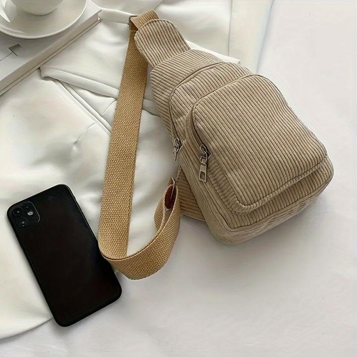 Actual product image Only-Bags.Store Schicke schwarze Cord-Crossbody-Tasche - lässige Gürteltasche mit Reissverschluss, perfekt für