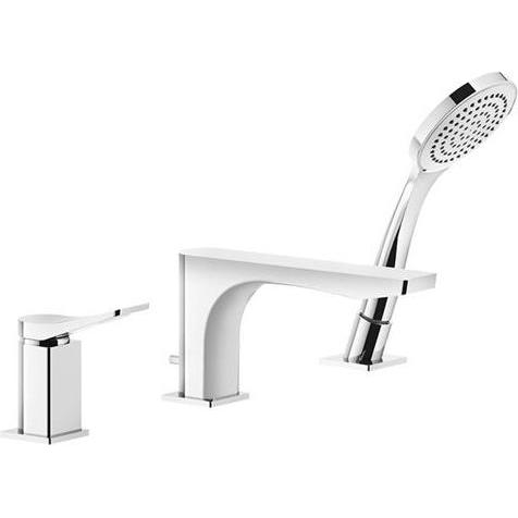 Gessi, Badarmatur, Rilievo, Dreiloch-Wannenrand-Armatur, integrierter Umsteller im Auslauf, Brauseschlauch 1,50 m