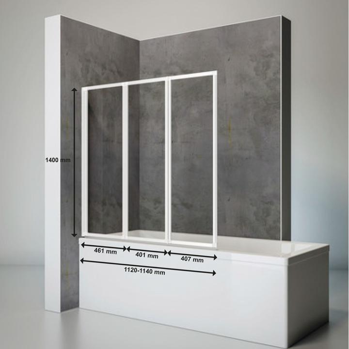 Actual product image Schulte Folding bath screen 3-piece 400/400/400 Real glass clear light alpine white (127 cm, 127 cm, 140 cm)
