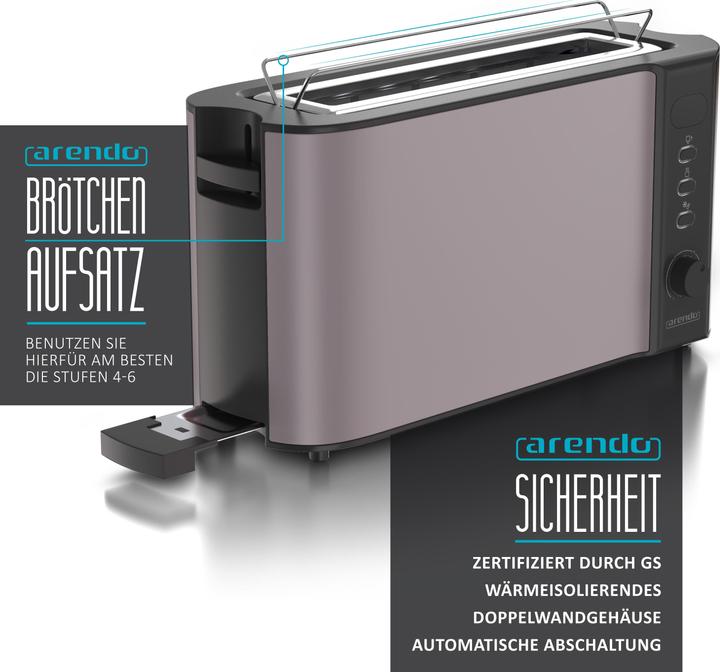 Produktbild Arendo Toaster Edelstahl 2 Scheiben Langschlitz, Display mit Restzeitanzeige, Brötchenaufsatz, Doppelwand