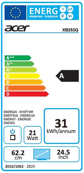 Energie-Label Acer Predator XB253Q GXbmiiprzx (1920 x 1080 Pixel, 24.50")