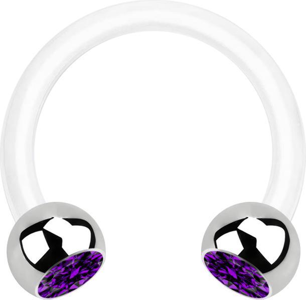 Produktbild Star Piercing Micro Circular Barbell weiss mit zwei Kugeln silber Kristall violett (Chirurgenstahl 316L, Bioflex, ohne Messing)