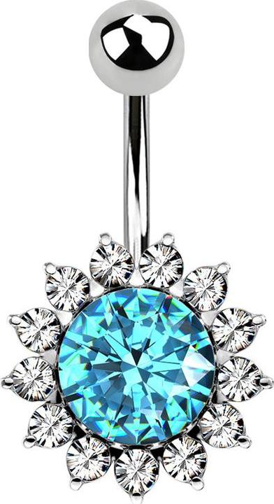 Immagine prodotto Star Piercing Banana d'argento con sfera in cristallo tondo grande color acqua (Ottone, Acciaio chirurgico 316L)