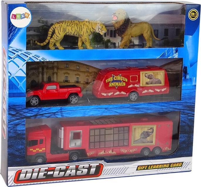 Produktbild Lean Toys Zirkustierfahrzeug Stellen Sie den Zirkustierwagen + Auto mit Anhänger ein