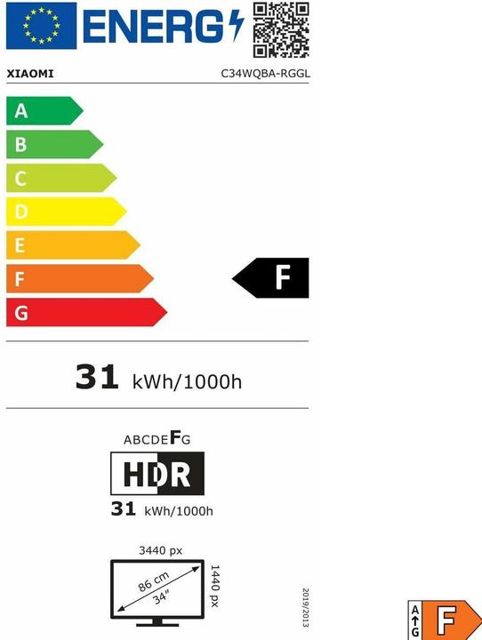 Energy Label Xiaomi G34WQi (3440 x 1440 pixels, 34")