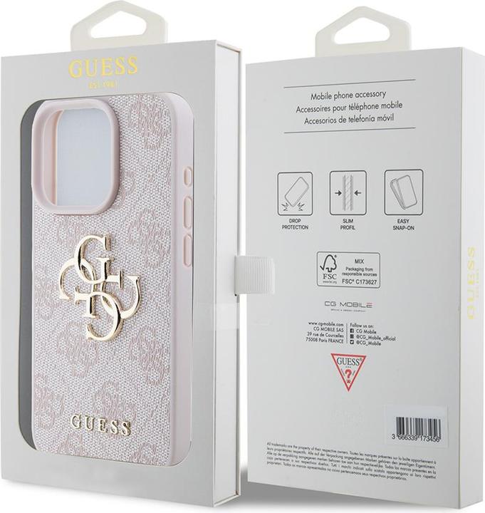 Image du produit Guess GUHCP15L4GMGPI iPhone 15 Pro 6.1" różowy/pink hardcase 4G Big Metal Logo (Apple iPhone 15 Pro)