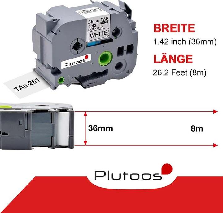 Plutoos Brother P-Touch TZ-261 36mm kompatibel (BK)