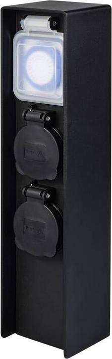 Actual product image Sygonix SY-6121656 Garden socket outlet with timer, 2-gang black, raised mounting position (2x)