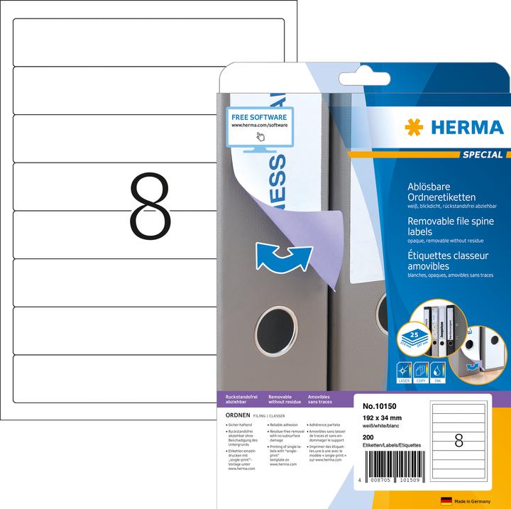 Actual product image HERMA Removable A4 file labels