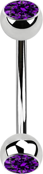 Image du produit Star Piercing Micro banane argentée avec deux boules de cristal violet (sans laiton, Acier chirurgical 316L)