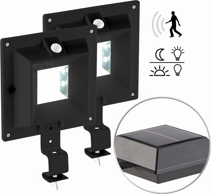 Produktbild Lunartec 2er-Set Solar-LED-Dachrinnenleuchten mit PIR-Sensor (160 lm, IP44)