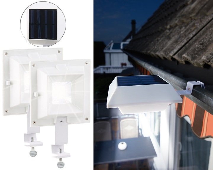 Produktbild Lunartec 2er-Set Solar-LED-Dachrinnenleuchten (20 lm, IP44)