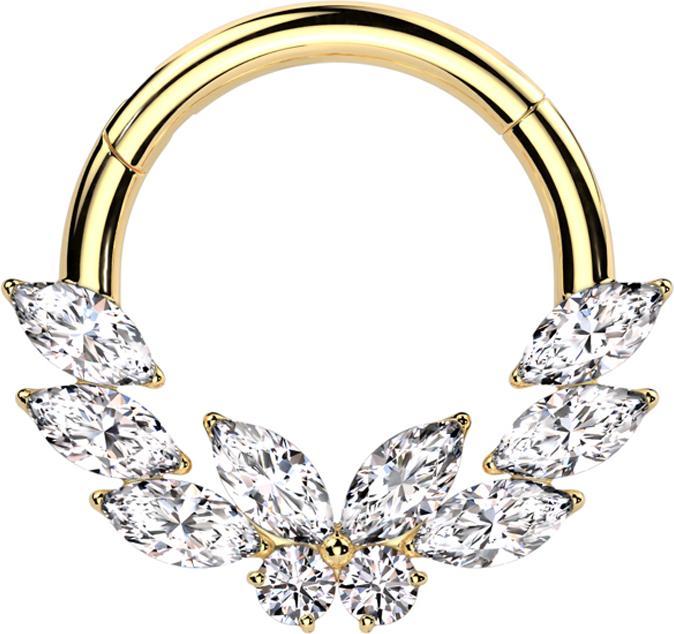 Immagine prodotto Star Piercing Anello a micro segmenti con cerniera in cristalli placcati oro e argento con farfalla centrale (senza ottone, Acciaio chirurgico 316L)