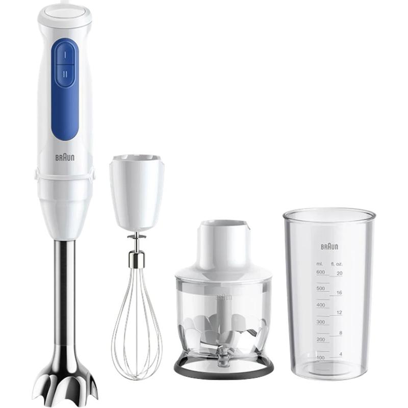 Braun Frullatore manuale MQ30202MWH Serie 3, Frullatore a immersione, Bianco, Blu