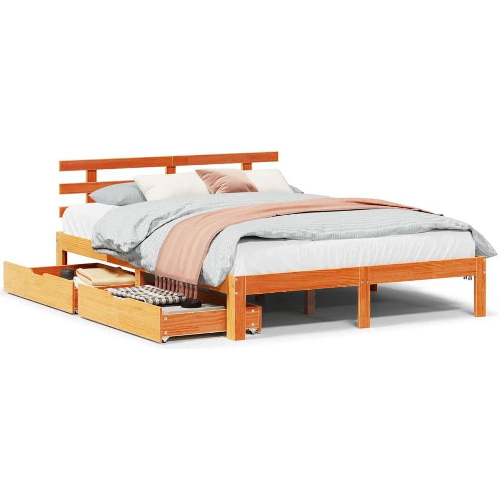 VidaXL, Bett, Bett mit Schubladen Kiefer (135 x 190 cm)