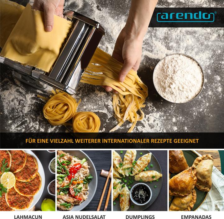 Image du produit Arendo Nudelmaschine, Manueller Pasta Maker, Edelstahl, Nudelpresse, 7 einstellbare Stärken, Duplexvorsatz