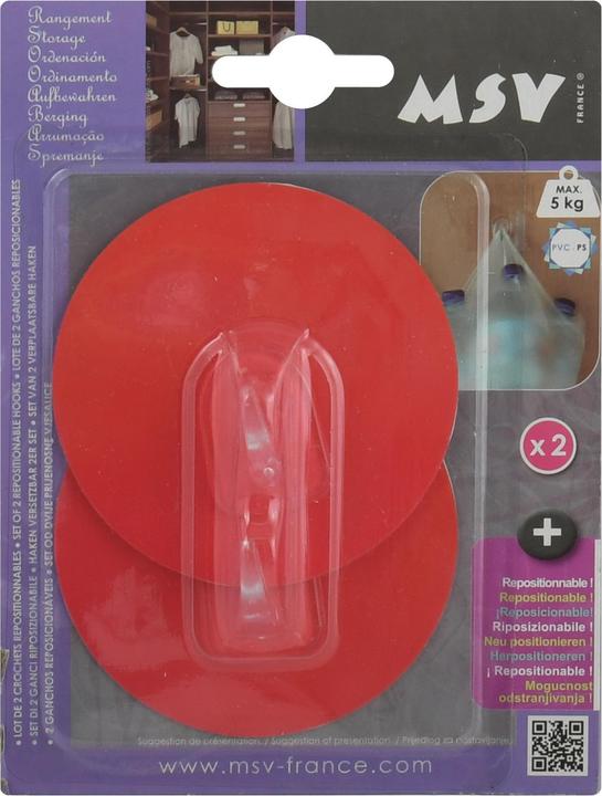 Actual product image MSV Patère Transparent Sur Fond Rond 8cm Rouge