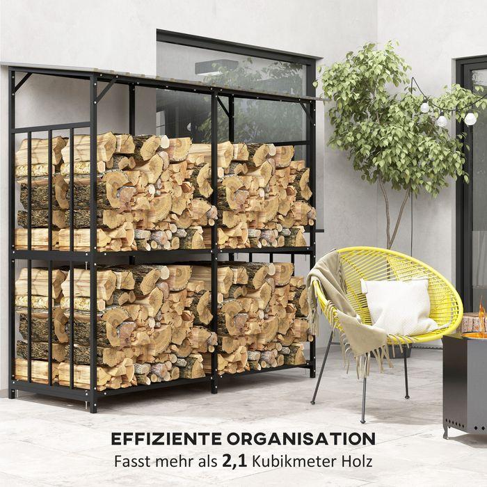 Image du produit Swisshandel24 Kaminholzregal aussen, Kaminholzunterstand 1,17 m³ Brennholzregal mit Metalldach
