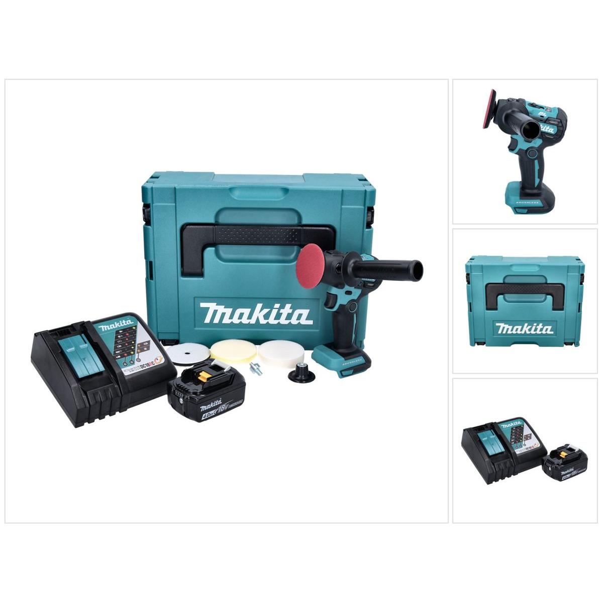 Makita, Schleifmaschine + Poliermaschine, DPV 300 RM1J Akku Schleifer Polierer 18 V 50 / 80 mm Brushless + 1x Akku 4,0 A...