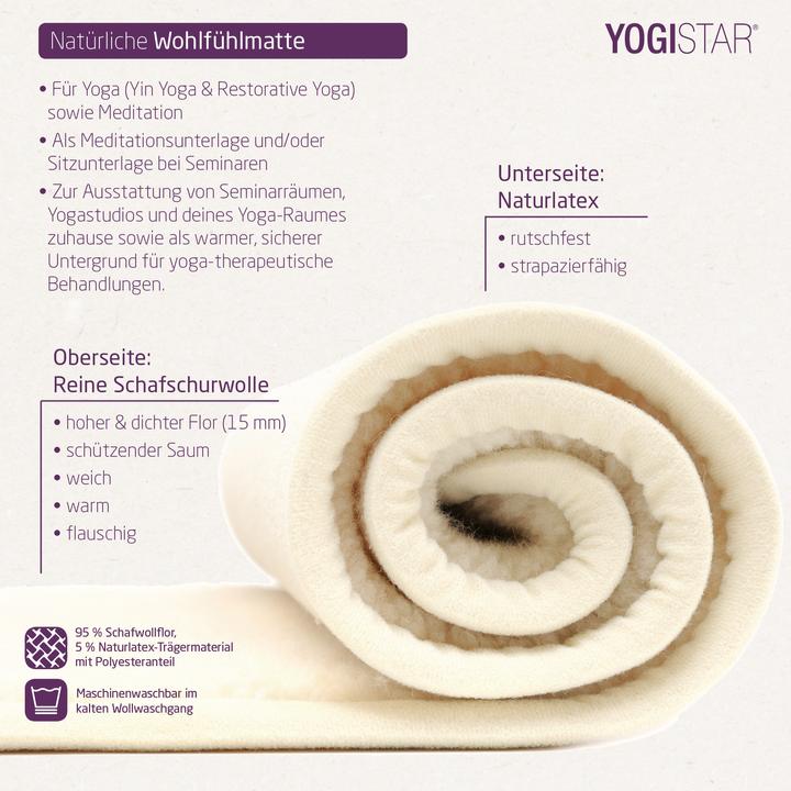 Produktbild Yogistar Yogamatte Natur Schurwolle Umsäumt (15 mm)