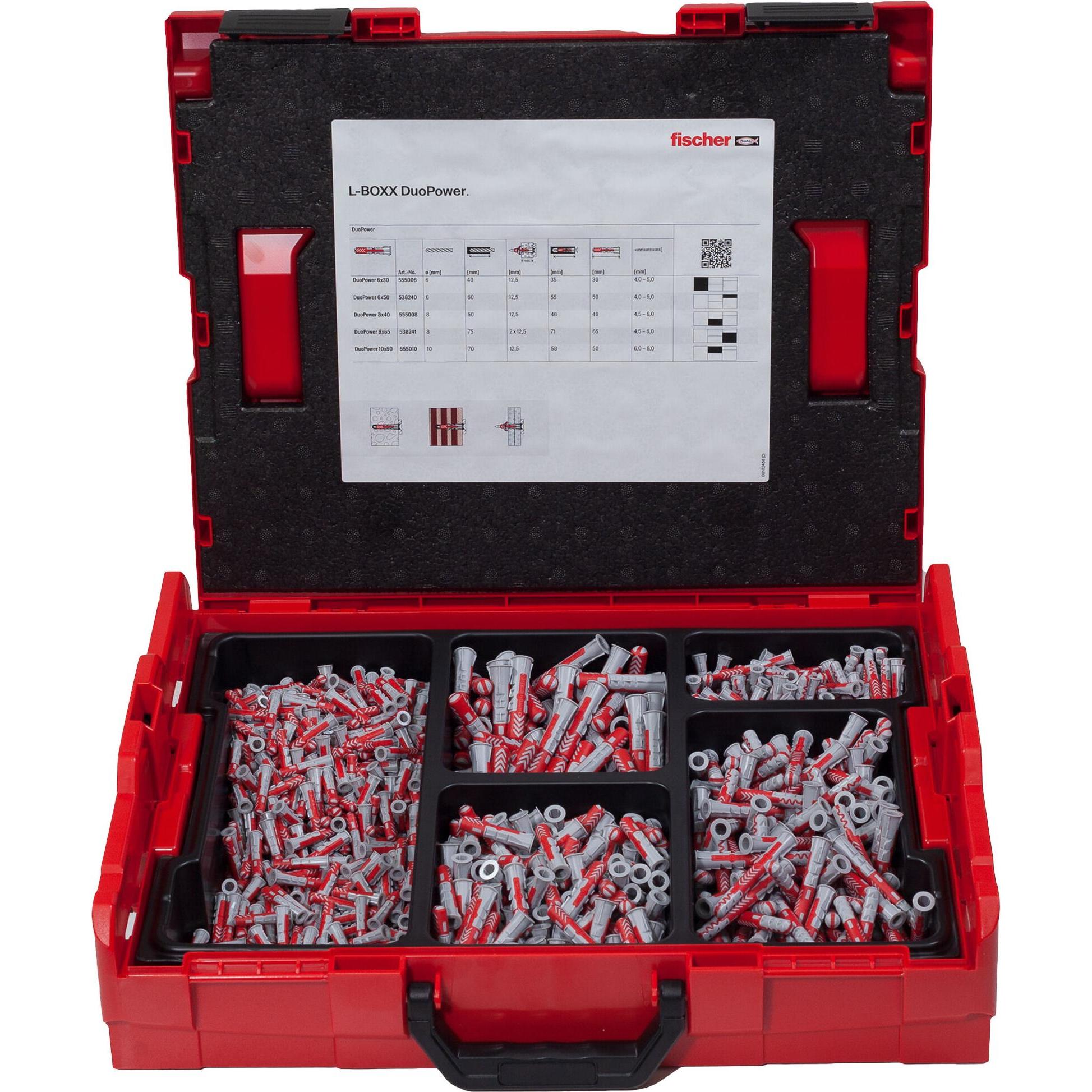 Fischer, Dübel, Duo Power Dübel spreizt, klappt oder knotet, in L-Boxx, 910 Dübel (910 Stk.)