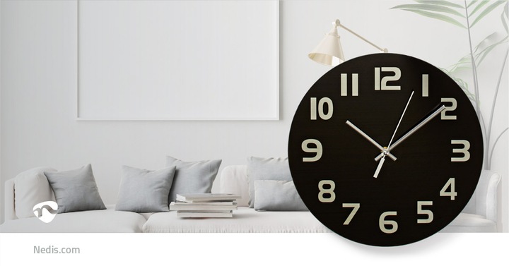 Immagine prodotto Nedis CLWA006GL30BK Orologio da parete circolare, diametro 30 cm, numeri di facile lettura, nero (30 cm)