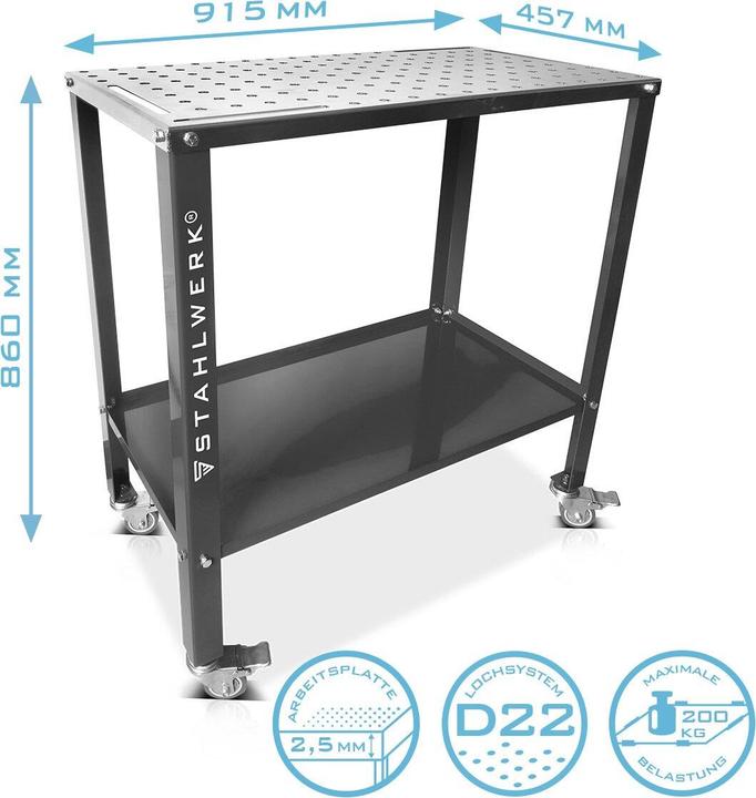Image du produit Stahlwerk Table de soudage WT-960 ST 915 x 457 mm Table d'assemblage avec une capacité de charge de 200 kg (45.70 cm, 91.50 cm)