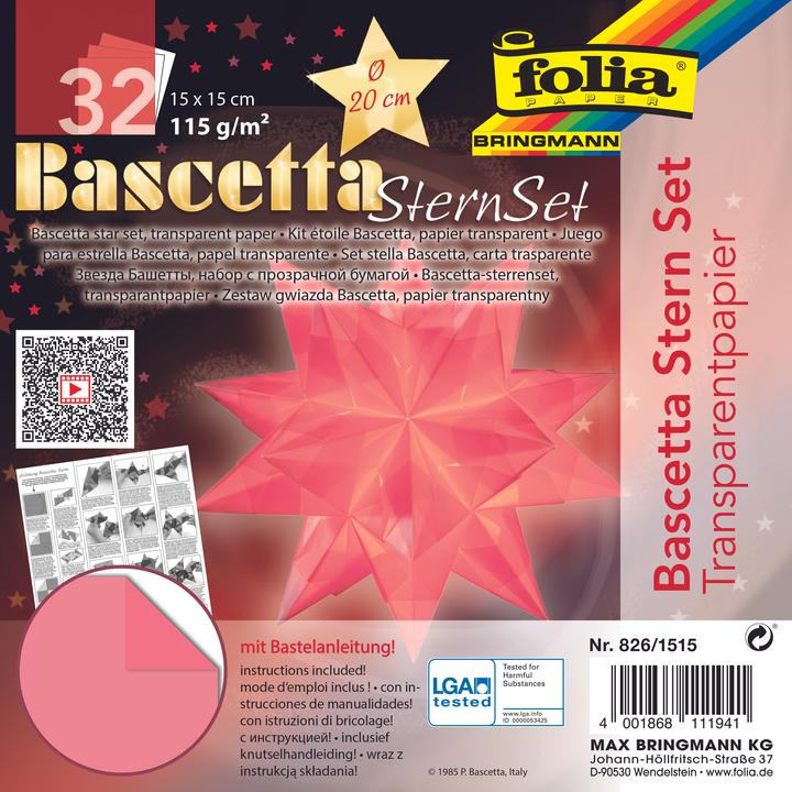 Produktbild Folia Faltbl„tter Bascetta-Stern, 150 x 150 mm, rosa (115 g/m²)