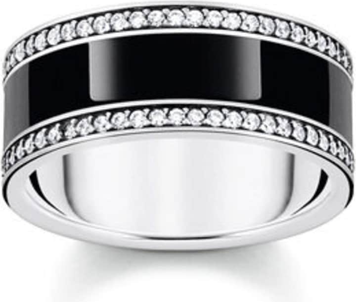 Produktbild Thomas Sabo Bandring mit schwarzer Kaltemaille und weissen Steinen Silber geschwärzt (56, 925 Silber)