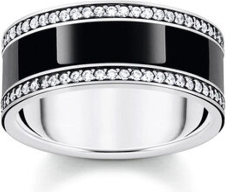 Image du produit Thomas Sabo Bague à ruban avec émail noir à froid et pierres blanches Argent noirci (56, Argent 925)