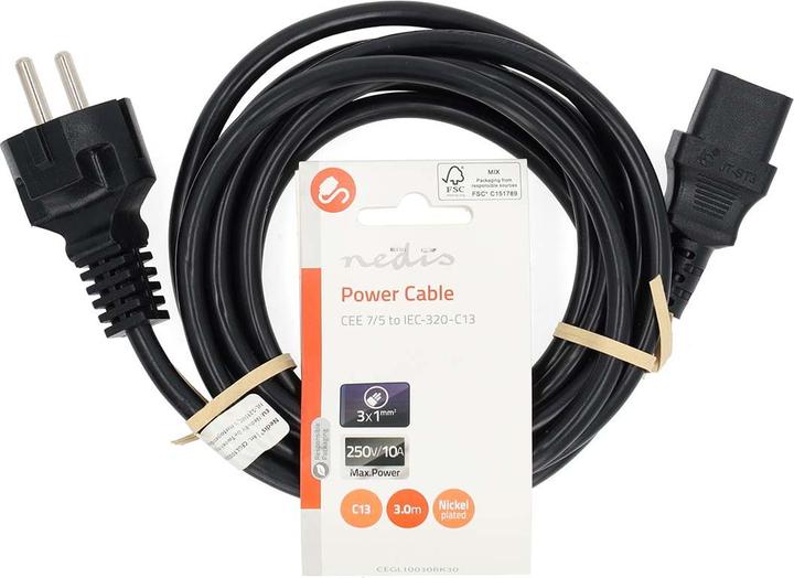 Produktbild Nedis Stromkabel | Schutzkontaktstecker | IEC-320-C13 | Gerade | Gerade | Vernickelt | 3.00 m | Rund (3 m)