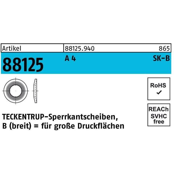 Teckentrup, Muttern + Unterlegscheiben, Sperrkantscheibe R 88125 B 6x18,2 x1,4 A 4